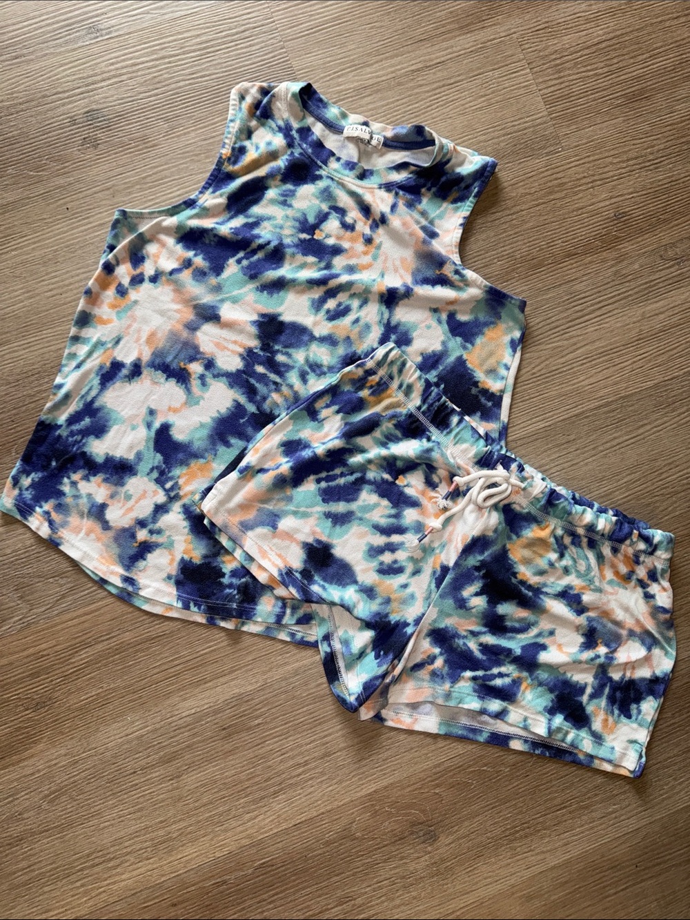 PJ SALVAGE Tie-Dye Sleeveless Tank Top & Drawstring Shorts Pajama 2 Piece Set